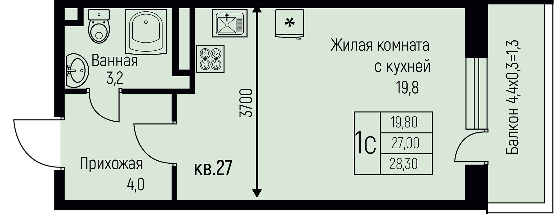 Планировка Студия в ЖК «Nova Vita»