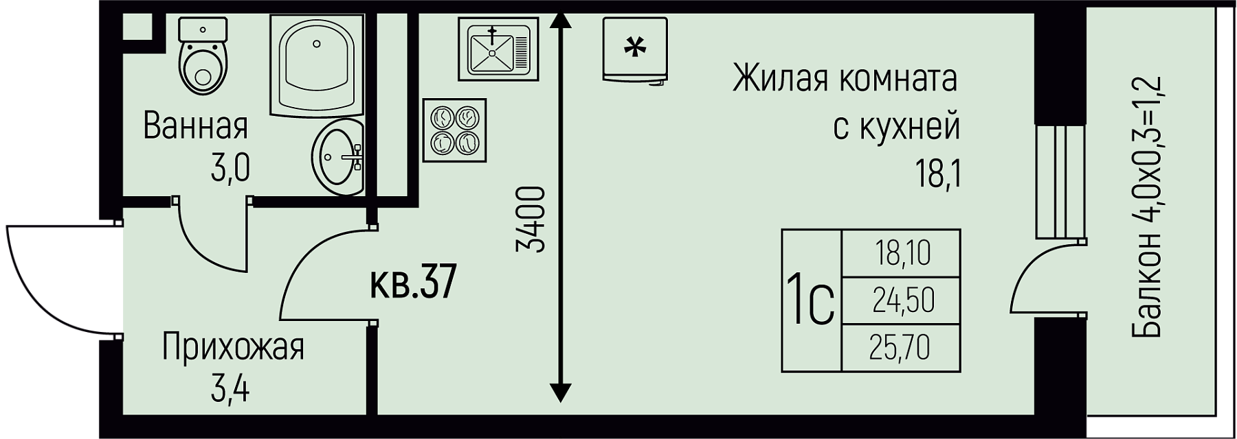 Планировка Студия в ЖК «Nova Vita»