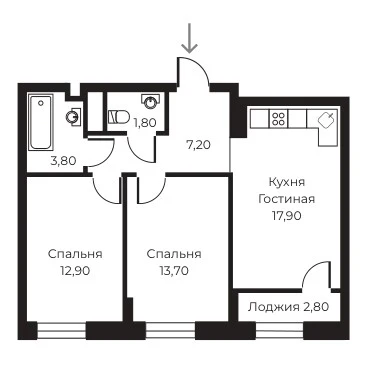 Планировка 2-комн. в ЖК «Пломбир»