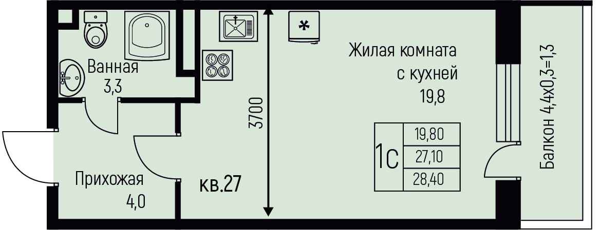 Планировка Студия в ЖК «Nova Vita»