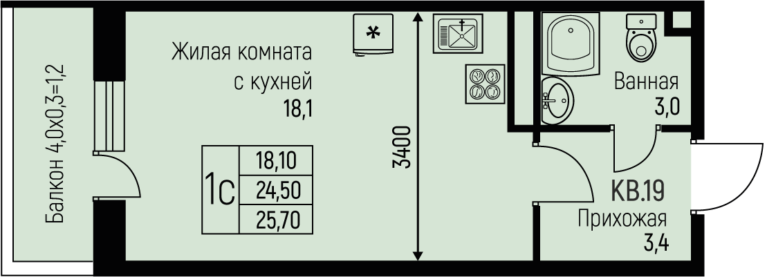 Планировка Студия в ЖК «Nova Vita»