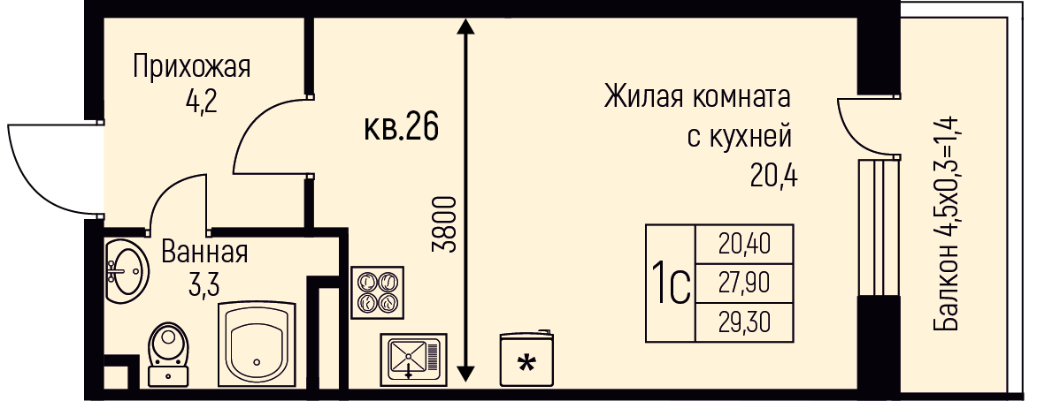 Планировка Студия в ЖК «Nova Vita»