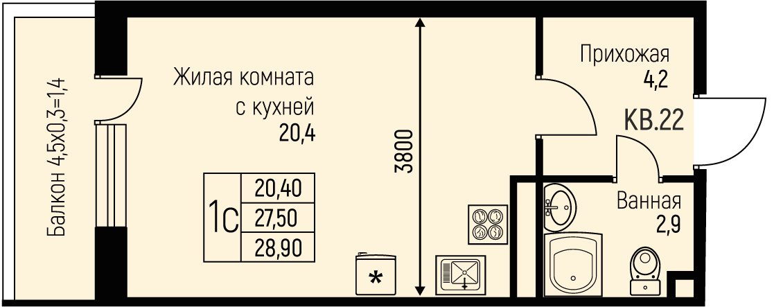 Планировка Студия в ЖК «Nova Vita»