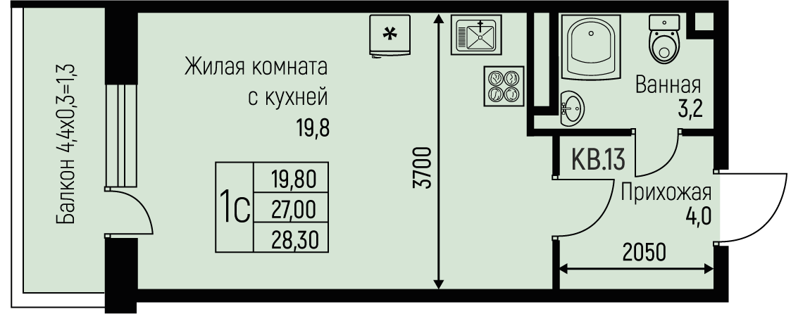 Планировка Студия в ЖК «Nova Vita»