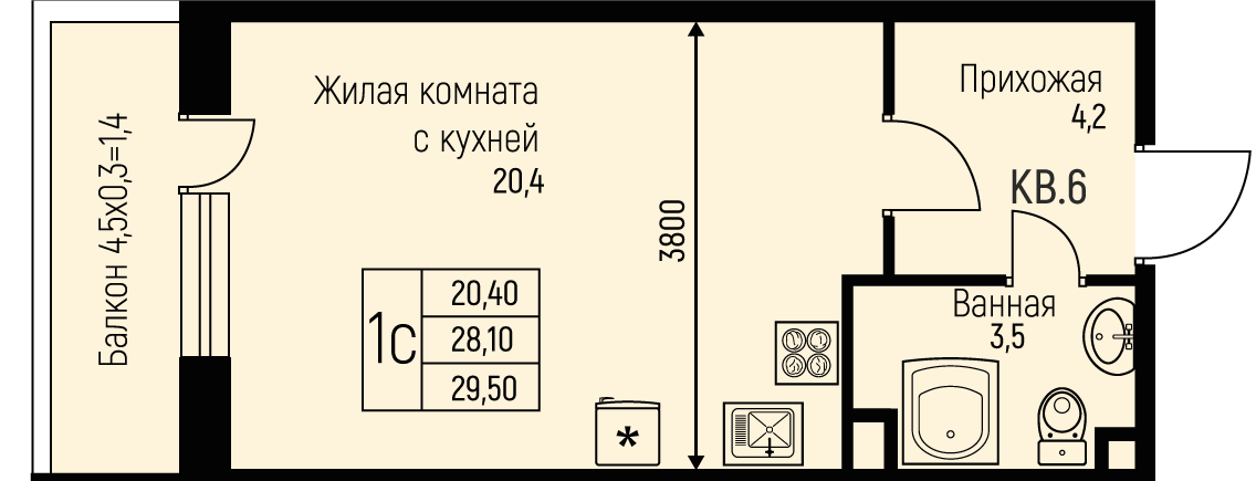 Планировка Студия в ЖК «Nova Vita»
