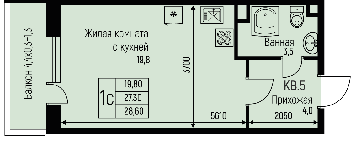 Планировка Студия в ЖК «Nova Vita»