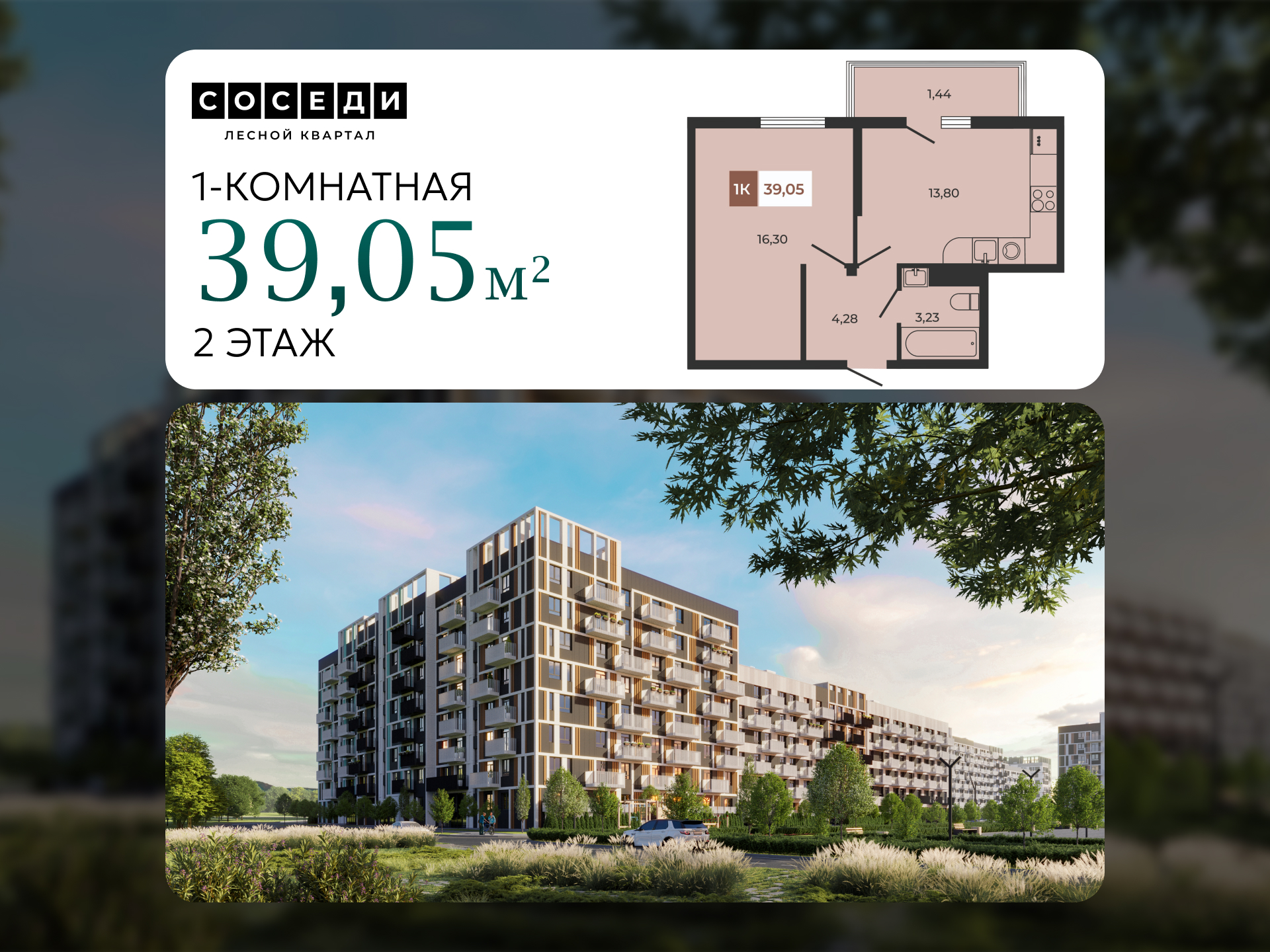 Планировка 1-комн. в ЖК «Соседи»