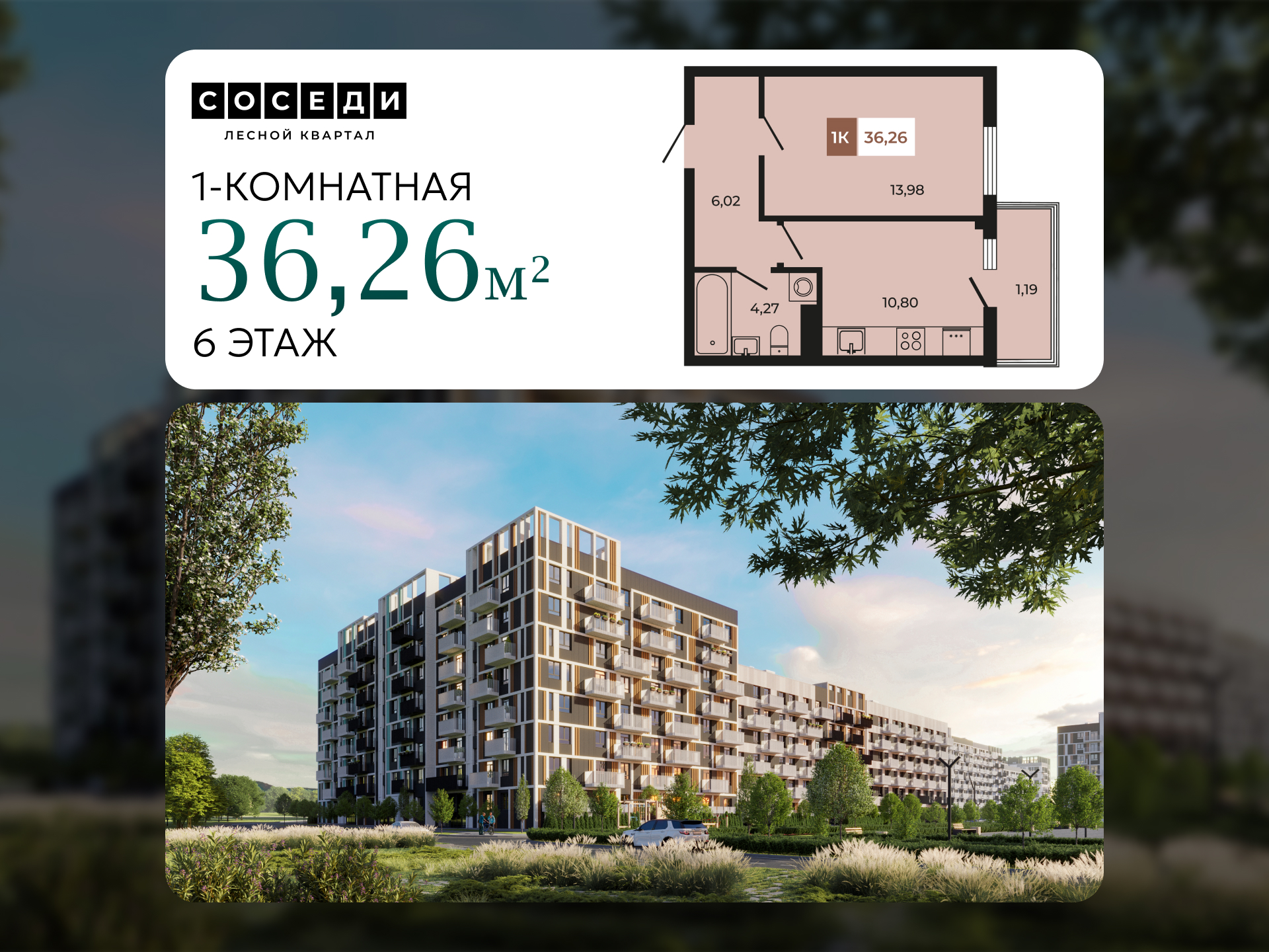 Планировка 1-комн. в ЖК «Соседи»
