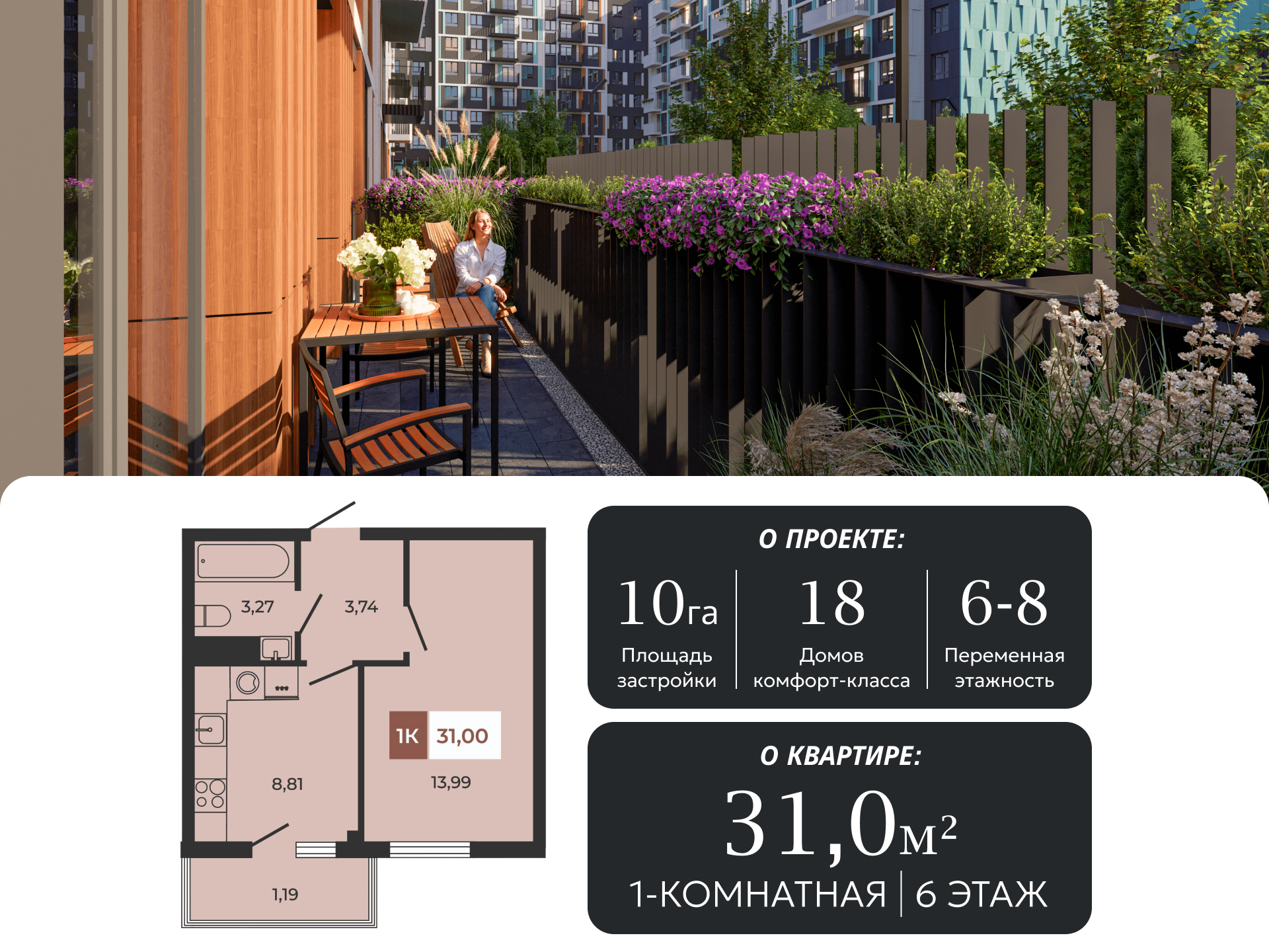 Планировка 1-комн. в ЖК «Соседи»