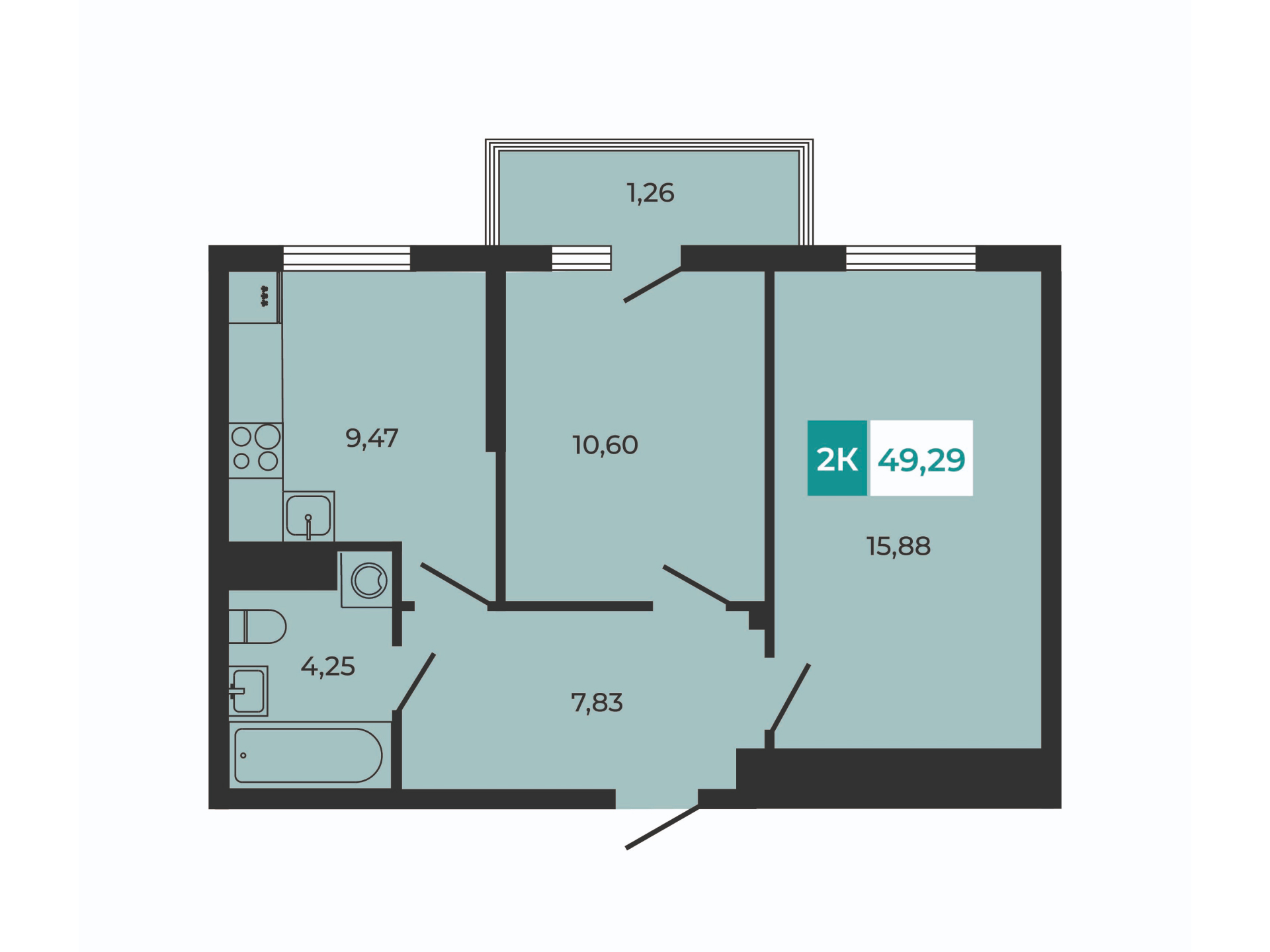 Планировка 2-комн. в ЖК «Соседи»