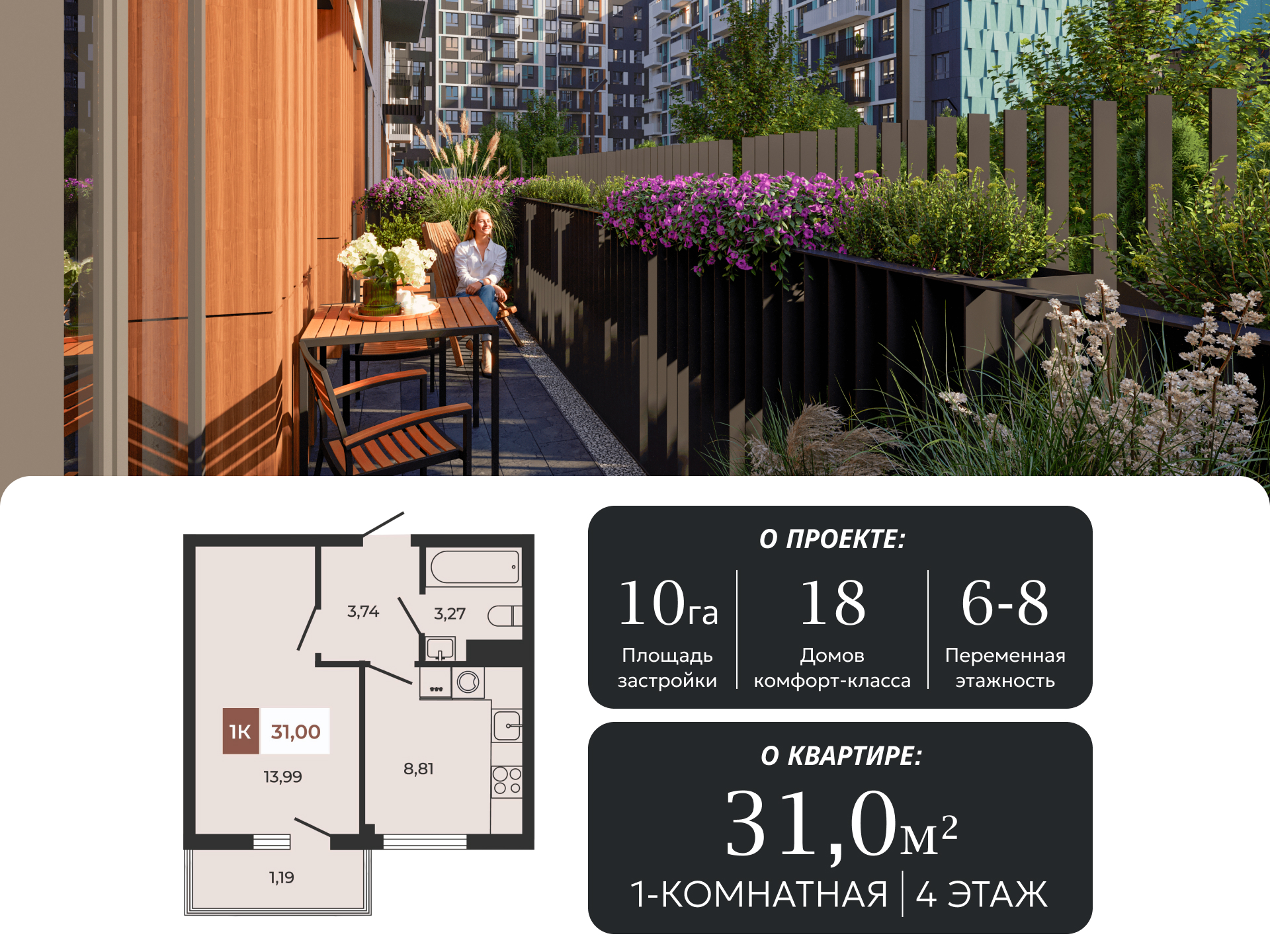 Планировка 1-комн. в ЖК «Соседи»
