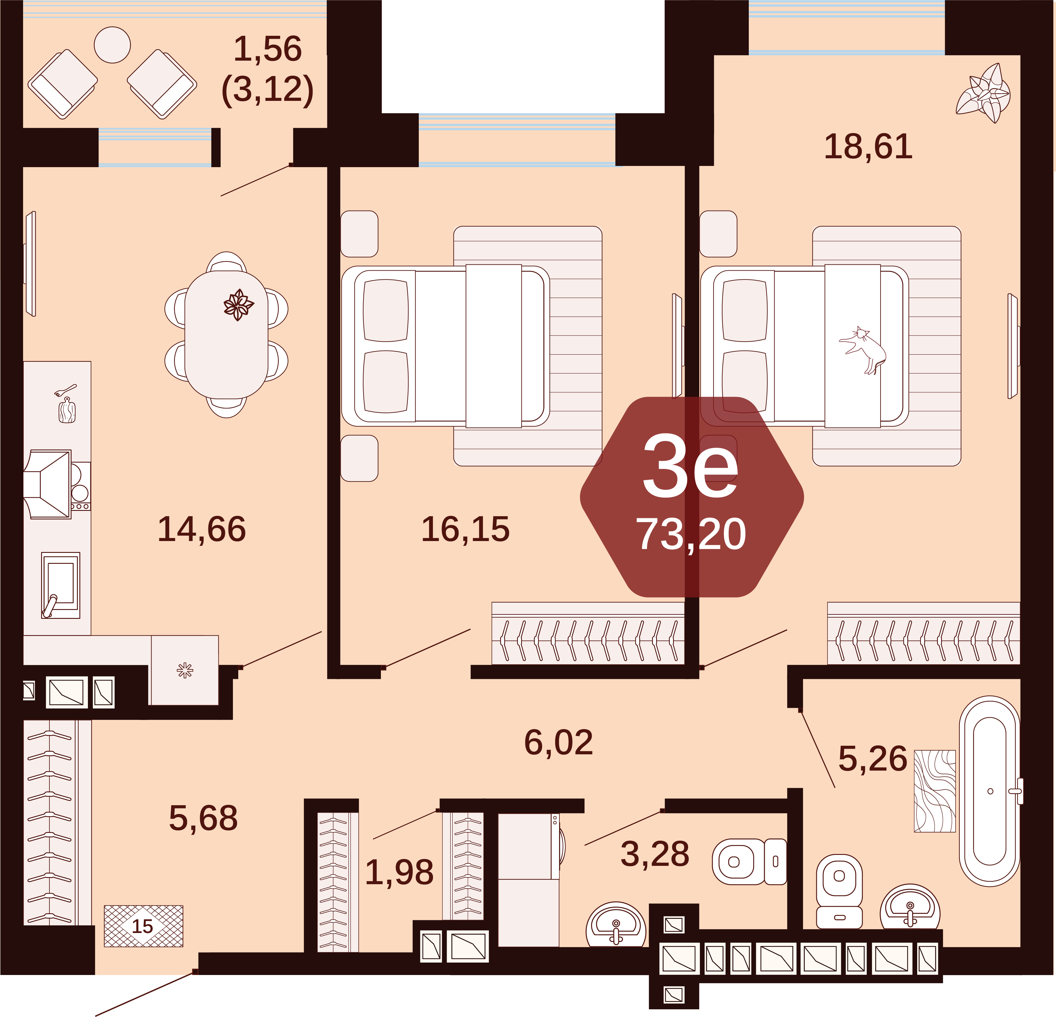 Планировка Студия в ЖК «Янтарный»