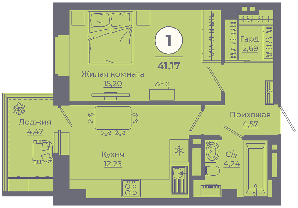 Планировка 1-комн. в ЖК «Сокольники»