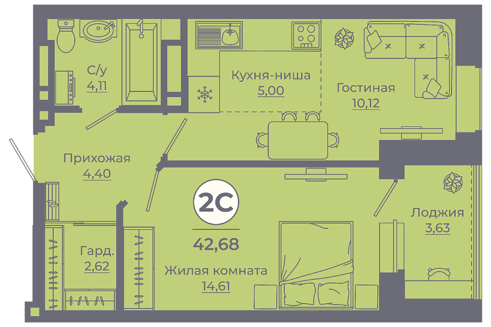 Планировка 2-евро в ЖК «Сокольники»