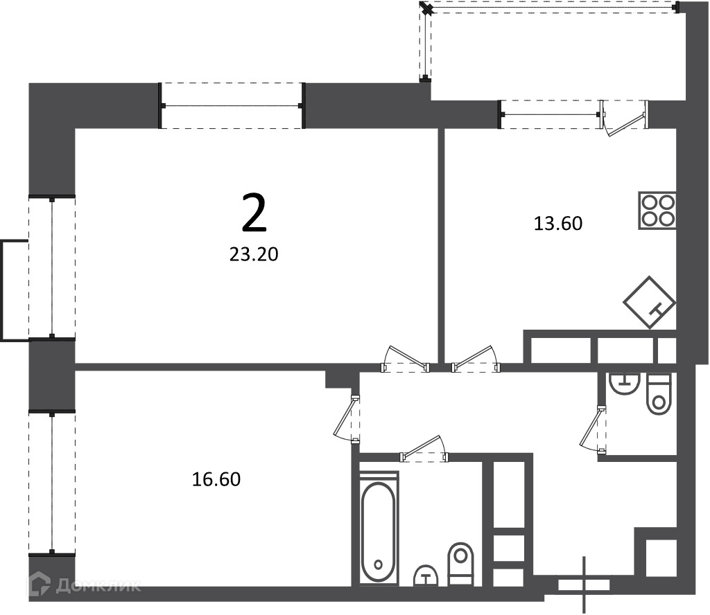 Планировка 2-комн. в ЖК «Клинская ул., д. 2А (Московские кварталы)»