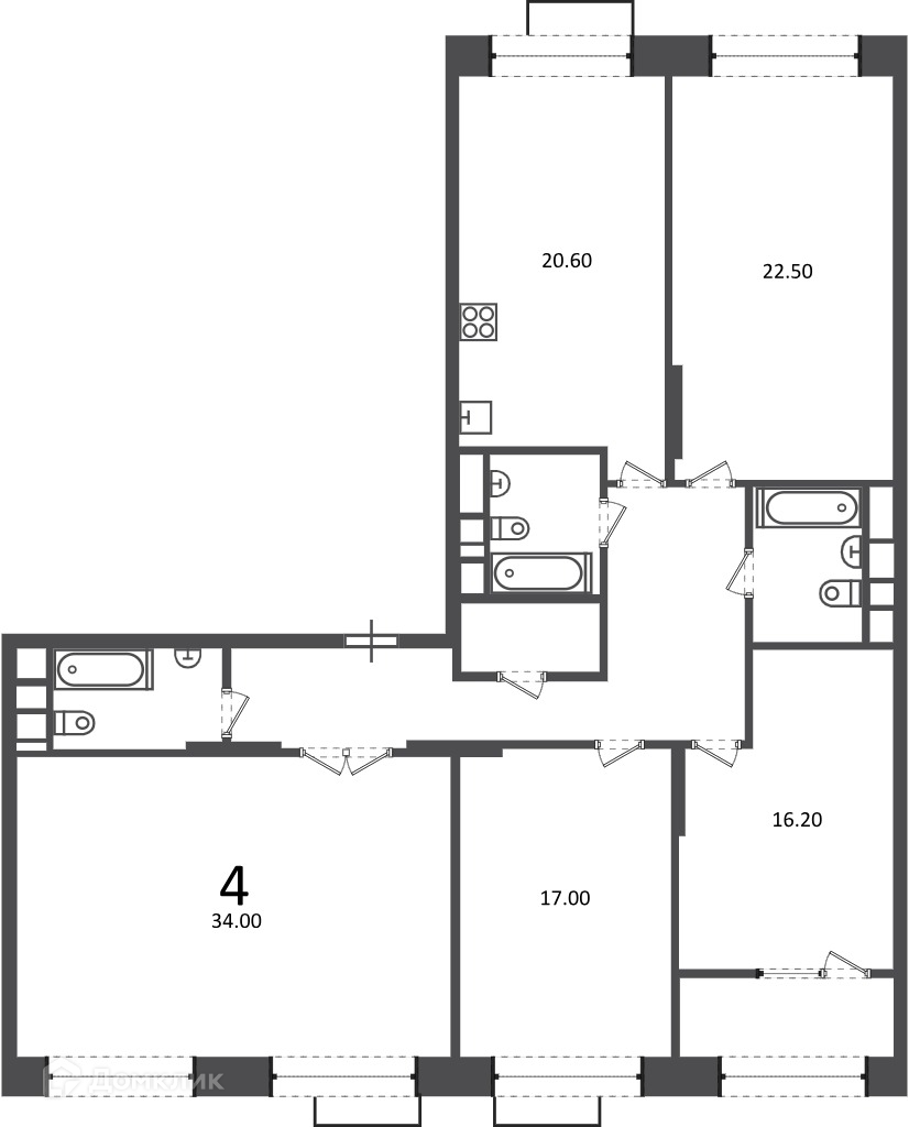 Планировка 4-комн. в ЖК «Клинская ул., д. 2А (Московские кварталы)»