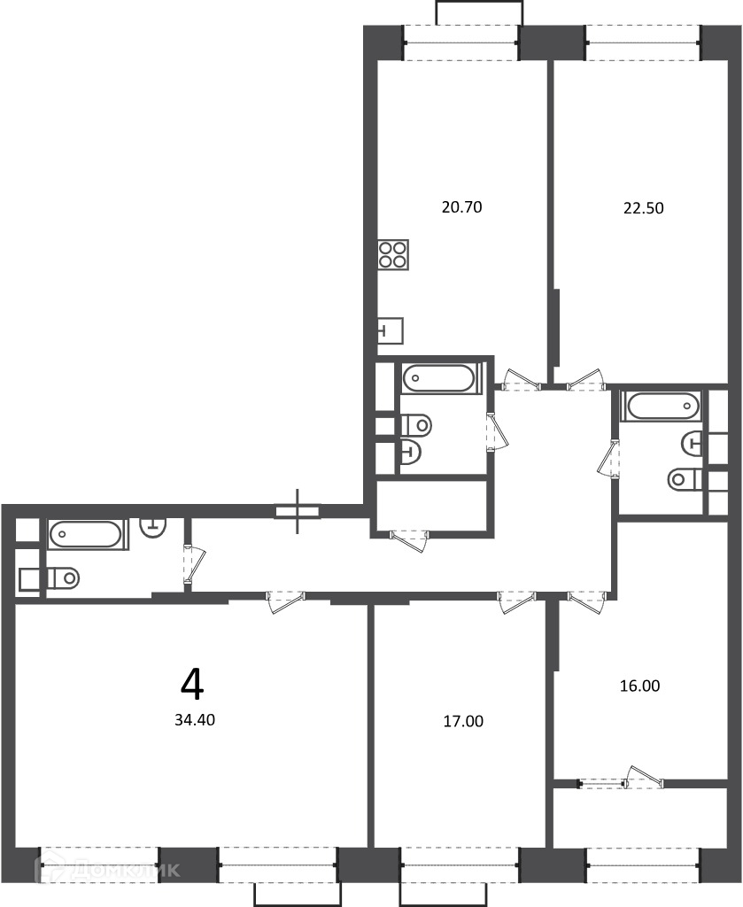 Планировка 4-комн. в ЖК «Клинская ул., д. 2А (Московские кварталы)»