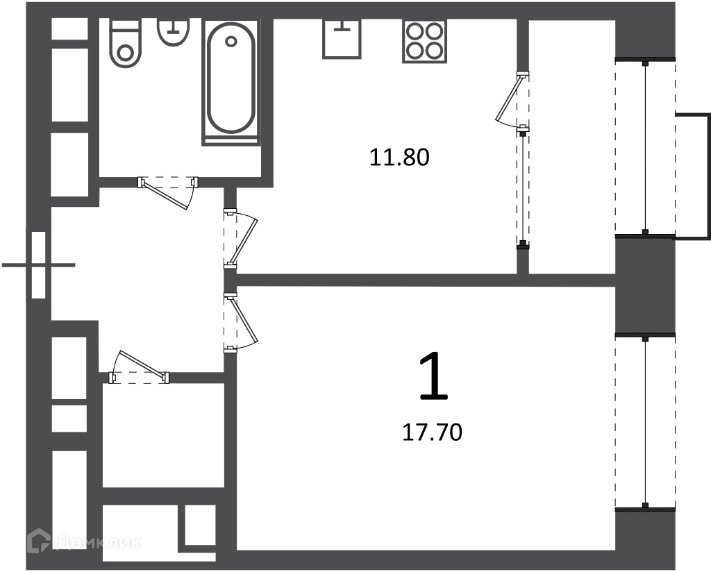 Планировка 1-комн. в ЖК «Клинская ул., д. 2А (Московские кварталы)»