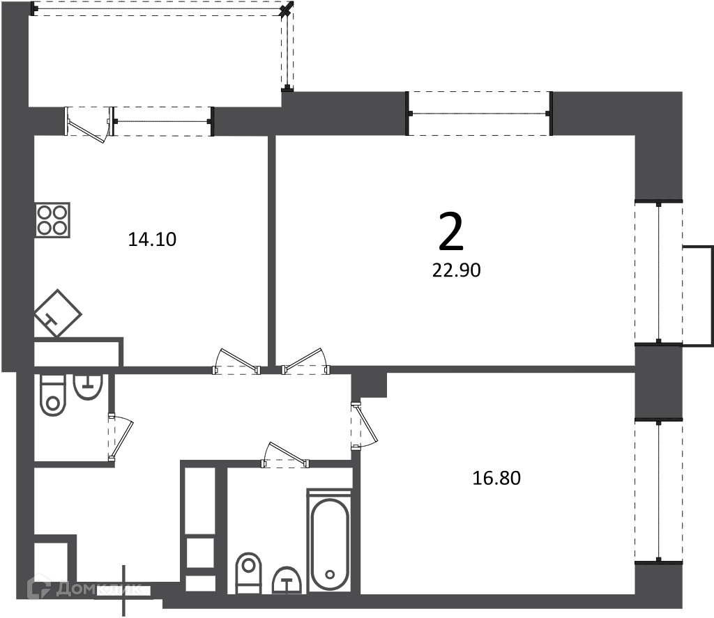 Планировка 2-комн. в ЖК «Клинская ул., д. 2А (Московские кварталы)»