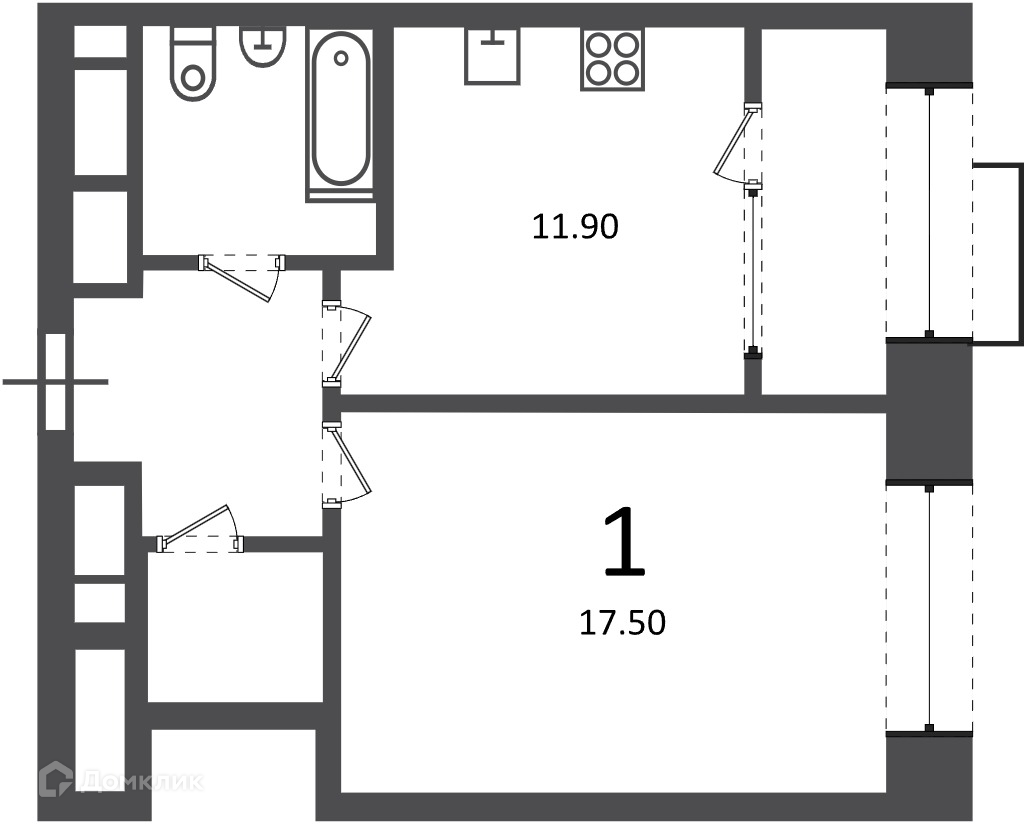 Планировка 1-комн. в ЖК «Клинская ул., д. 2А (Московские кварталы)»