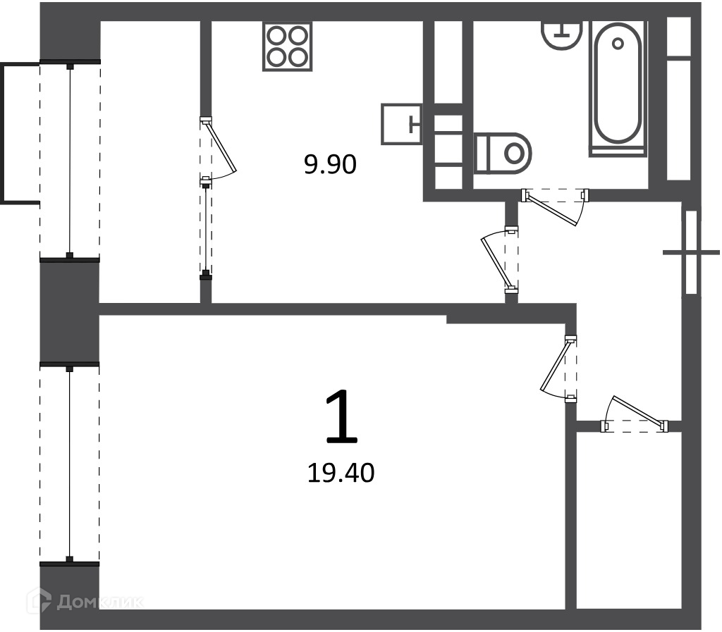 Планировка 1-комн. в ЖК «Клинская ул., д. 2А (Московские кварталы)»