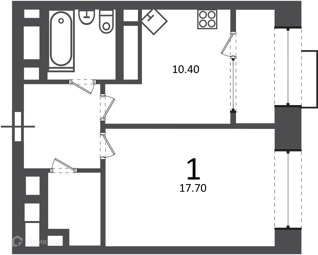 Планировка 1-комн. в ЖК «Клинская ул., д. 2А (Московские кварталы)»