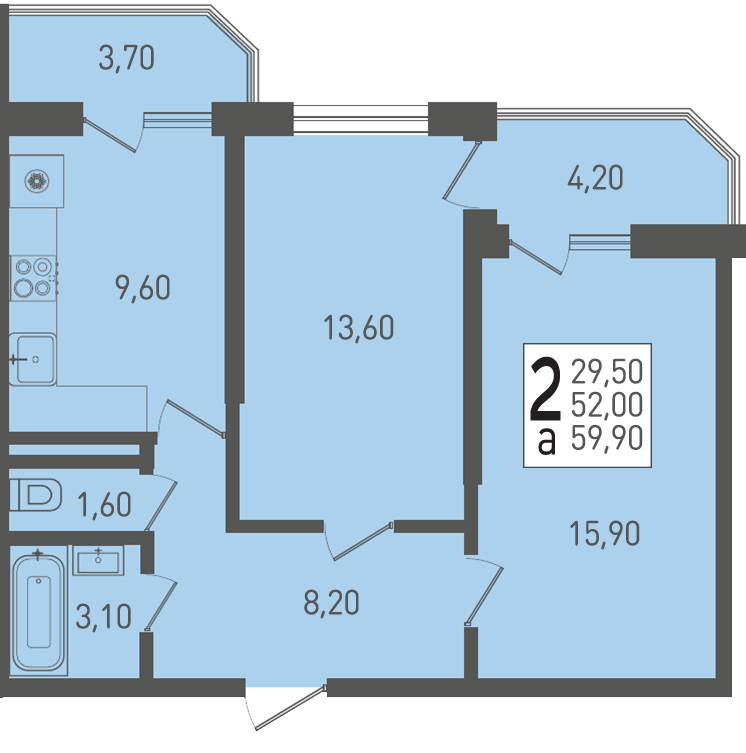 Планировка 2-комн. в ЖК «Огурцы»
