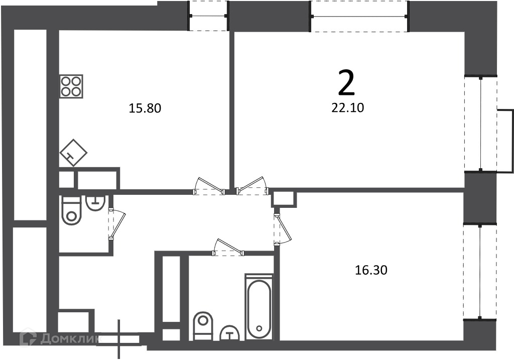 Планировка 2-комн. в ЖК «Клинская ул., д. 2А (Московские кварталы)»