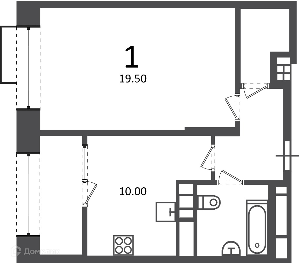 Планировка 1-комн. в ЖК «Клинская ул., д. 2А (Московские кварталы)»