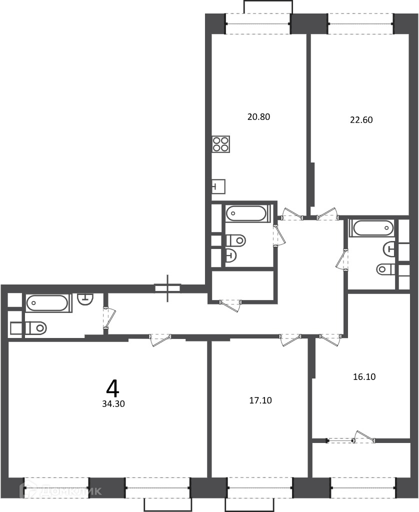 Планировка 4-комн. в ЖК «Клинская ул., д. 2А (Московские кварталы)»