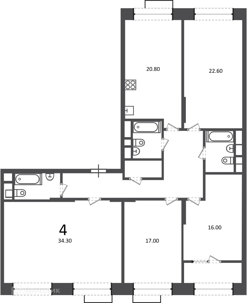Планировка 4-комн. в ЖК «Клинская ул., д. 2А (Московские кварталы)»
