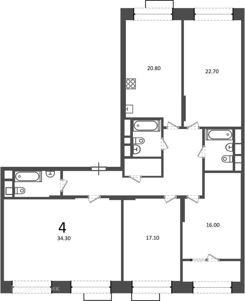 Планировка 4-комн. в ЖК «Клинская ул., д. 2А (Московские кварталы)»