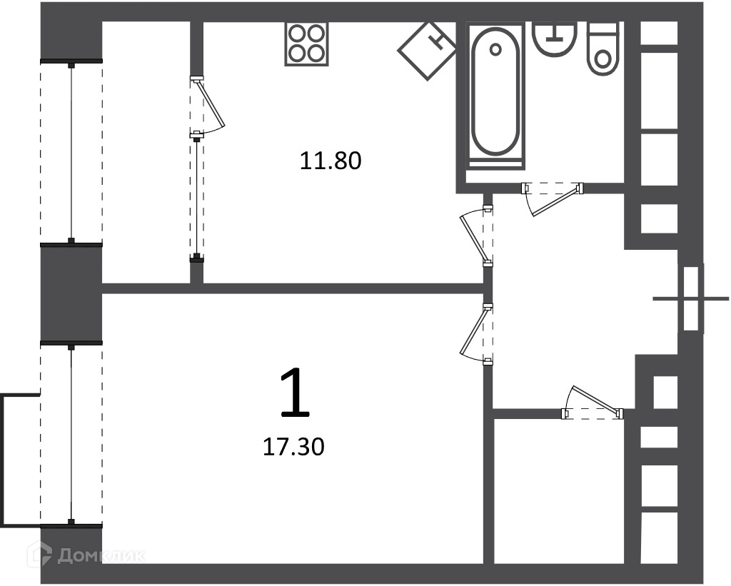 Планировка 1-комн. в ЖК «Клинская ул., д. 2А (Московские кварталы)»