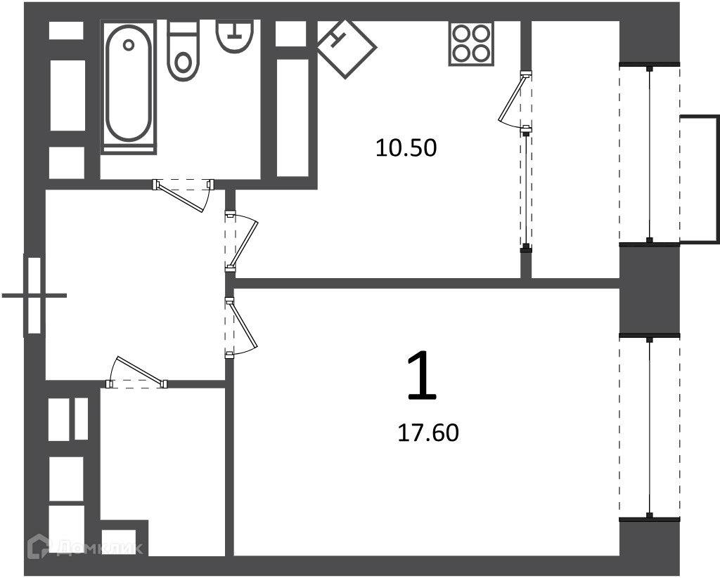 Планировка 1-комн. в ЖК «Клинская ул., д. 2А (Московские кварталы)»