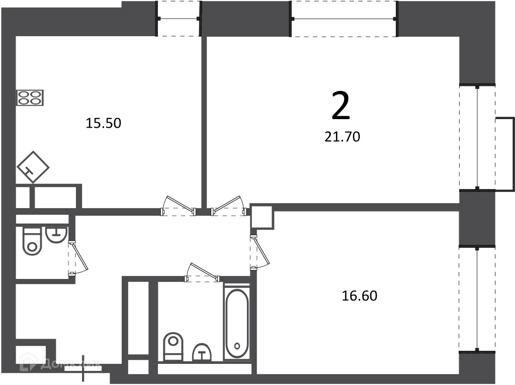 Планировка 2-комн. в ЖК «Клинская ул., д. 2А (Московские кварталы)»