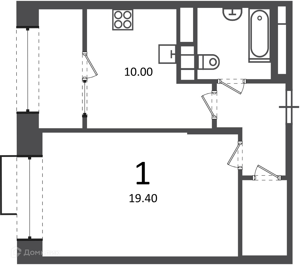 Планировка 1-комн. в ЖК «Клинская ул., д. 2А (Московские кварталы)»