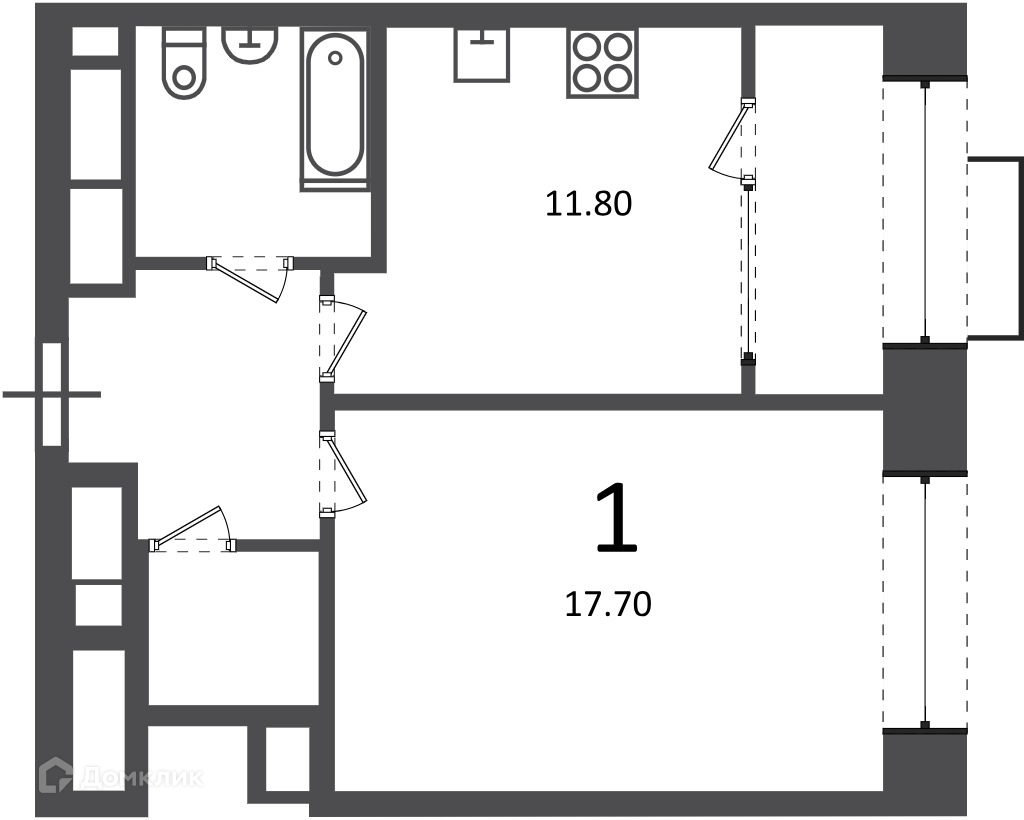Планировка 1-комн. в ЖК «Клинская ул., д. 2А (Московские кварталы)»