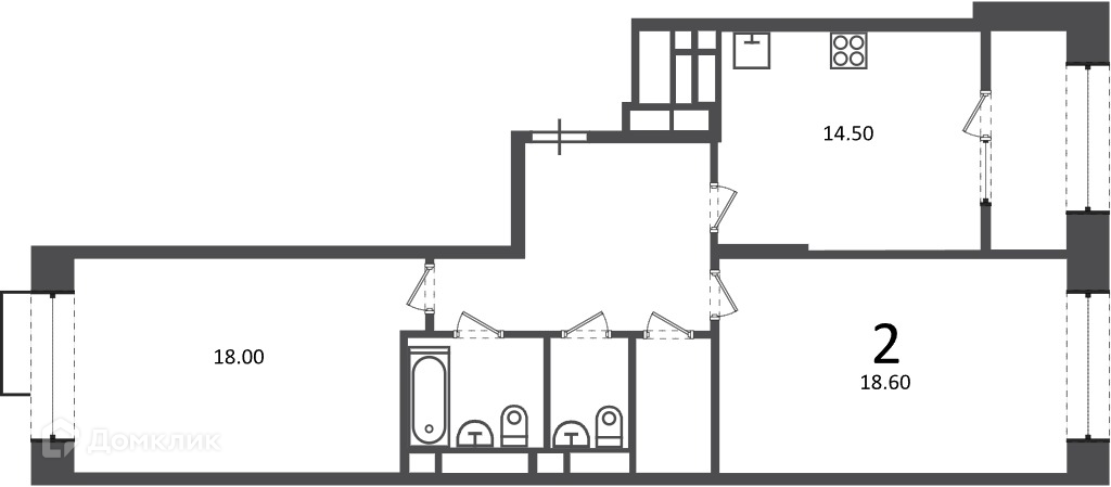 Планировка 2-комн. в ЖК «Клинская ул., д. 2А (Московские кварталы)»