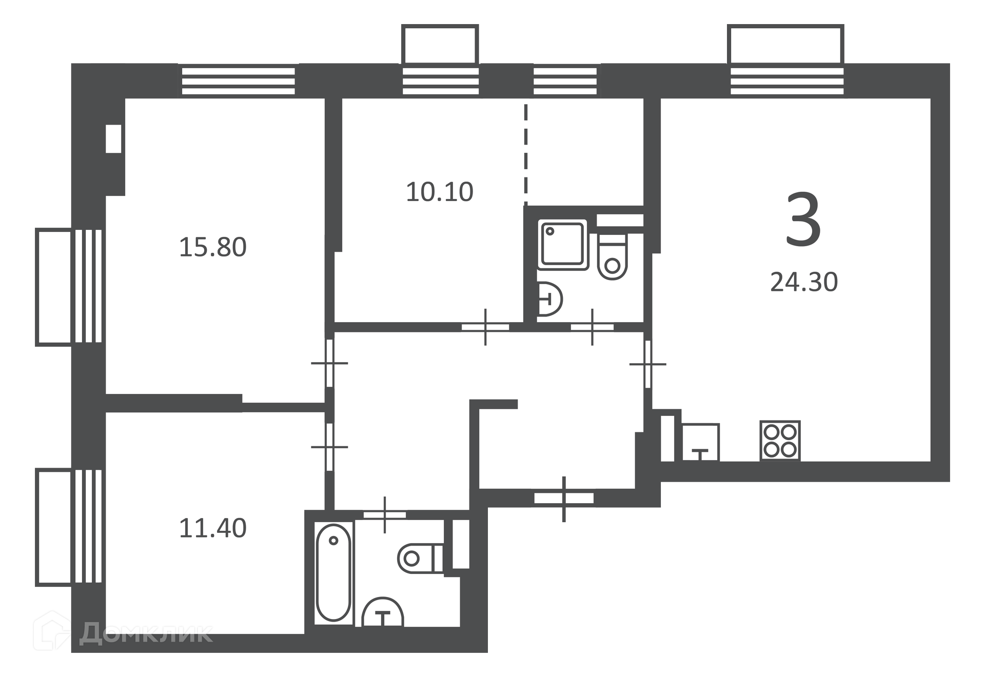 Планировка 3-комн. в ЖК «2-й Тушинский проезд, д. 1 (Московские кварталы)»