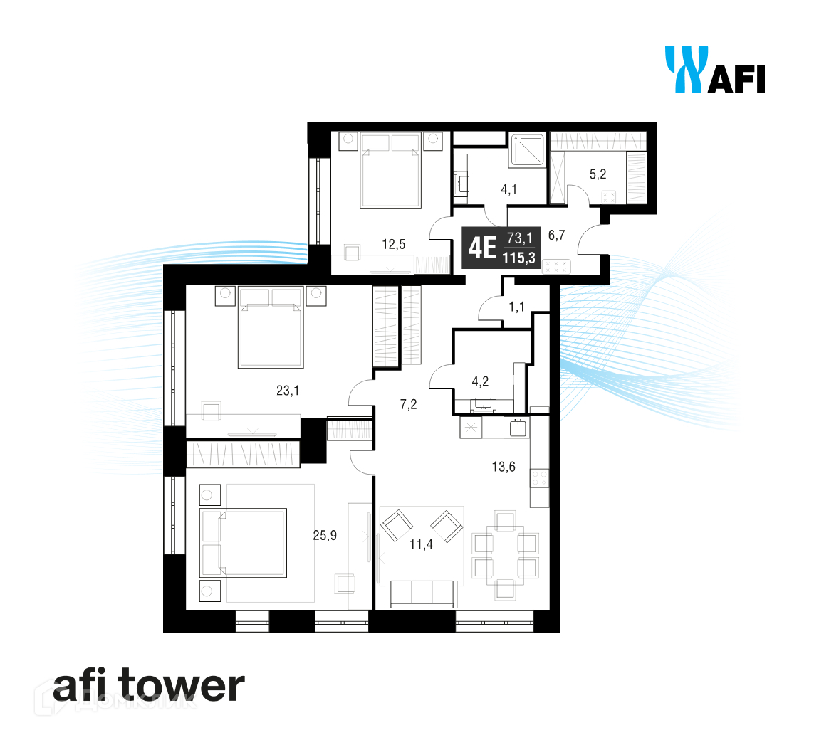 Планировка 4-комн. в ЖК «Afi Tower»