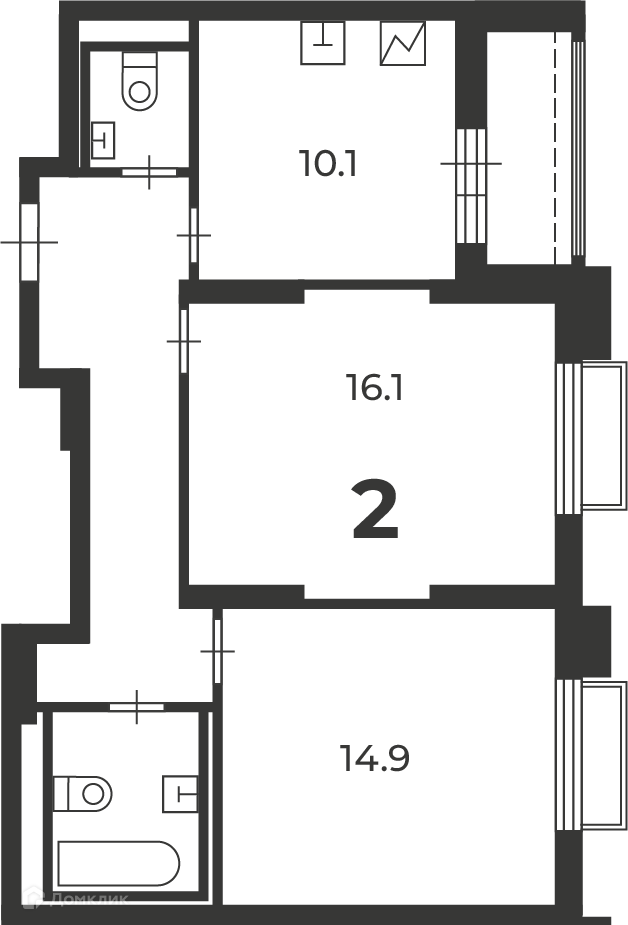 Планировка 2-комн. в ЖК «2-й Тушинский проезд, д. 1 (Московские кварталы)»