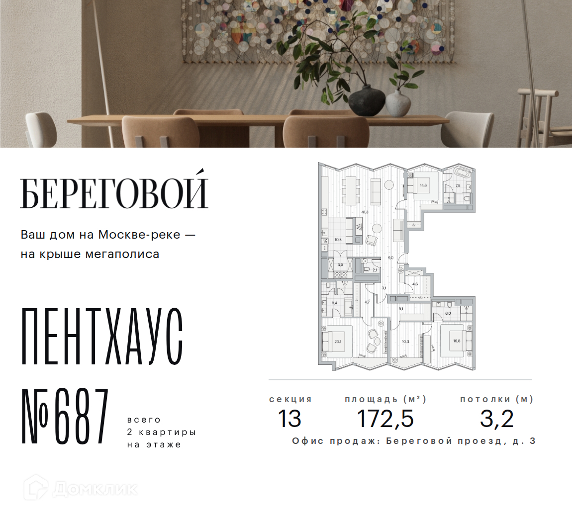 Планировка Пентхаус в ЖК «Береговой-2»
