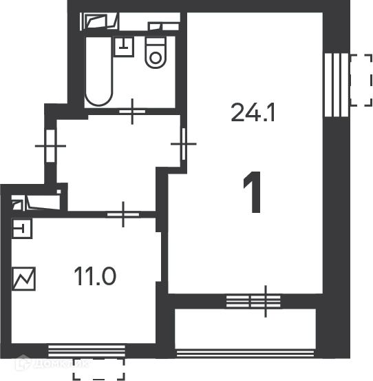 Планировка 1-комн. в ЖК «Алтуфьевское шоссе 53, к 2 (Московские кварталы)»