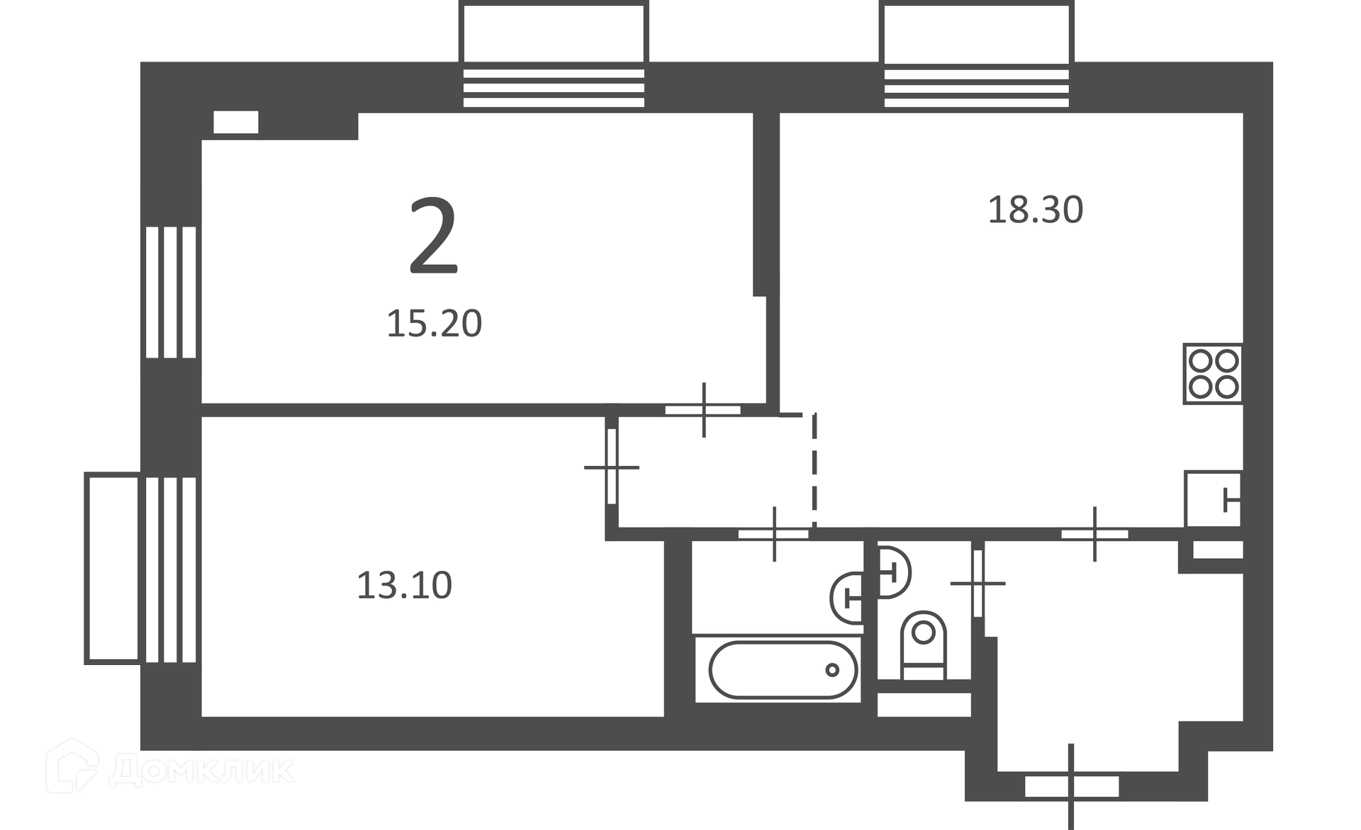 Планировка 2-комн. в ЖК «2-й Тушинский проезд, д. 1 (Московские кварталы)»