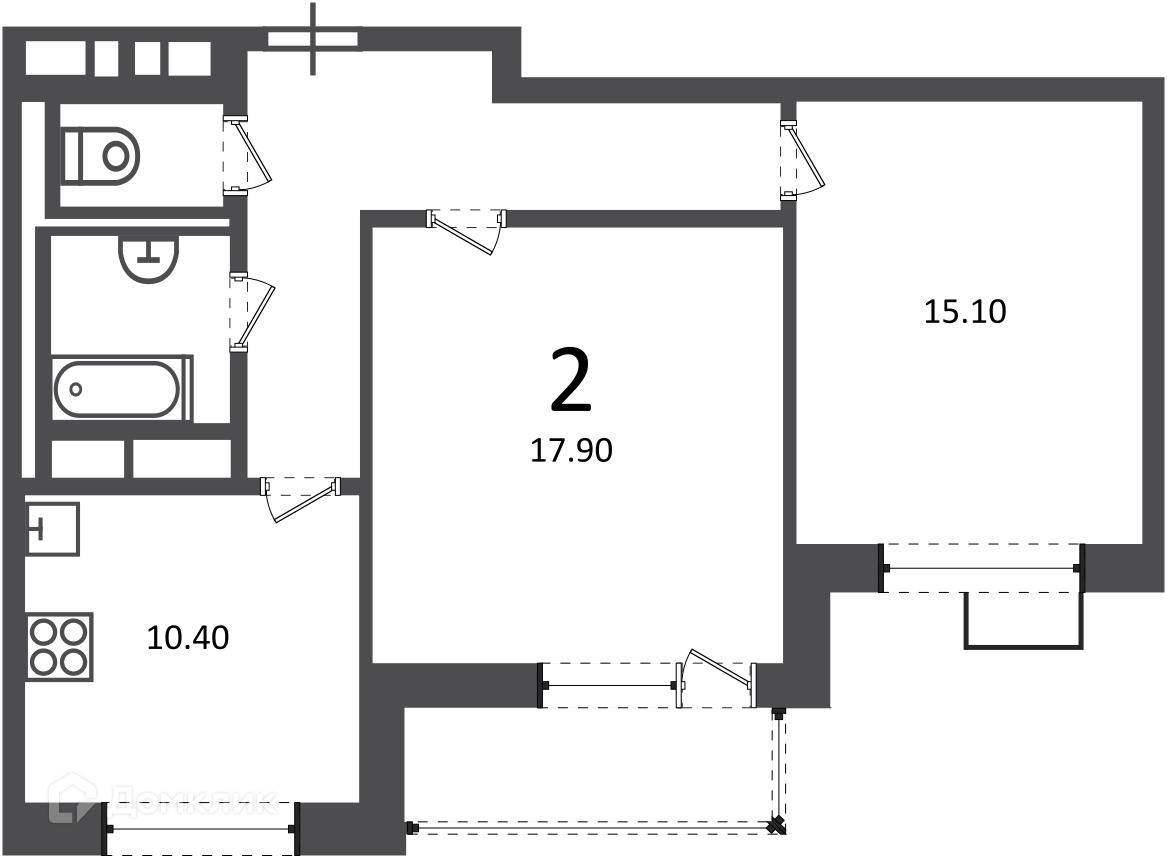 Планировка 2-комн. в ЖК «Балаклавский пр-кт, д. 17 (московские кварталы)»
