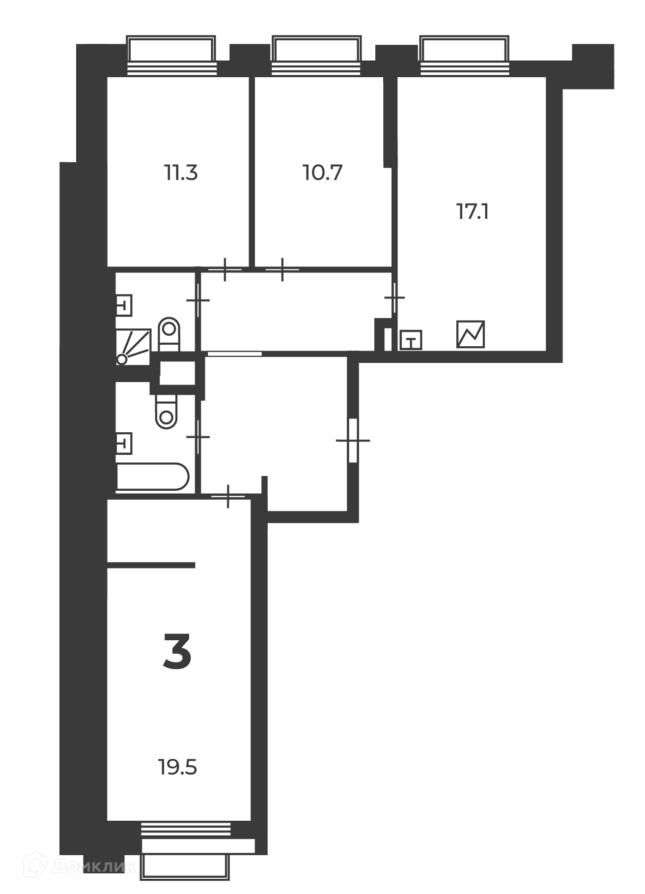 Планировка 3-комн. в ЖК «2-й Тушинский проезд, д. 1 (Московские кварталы)»