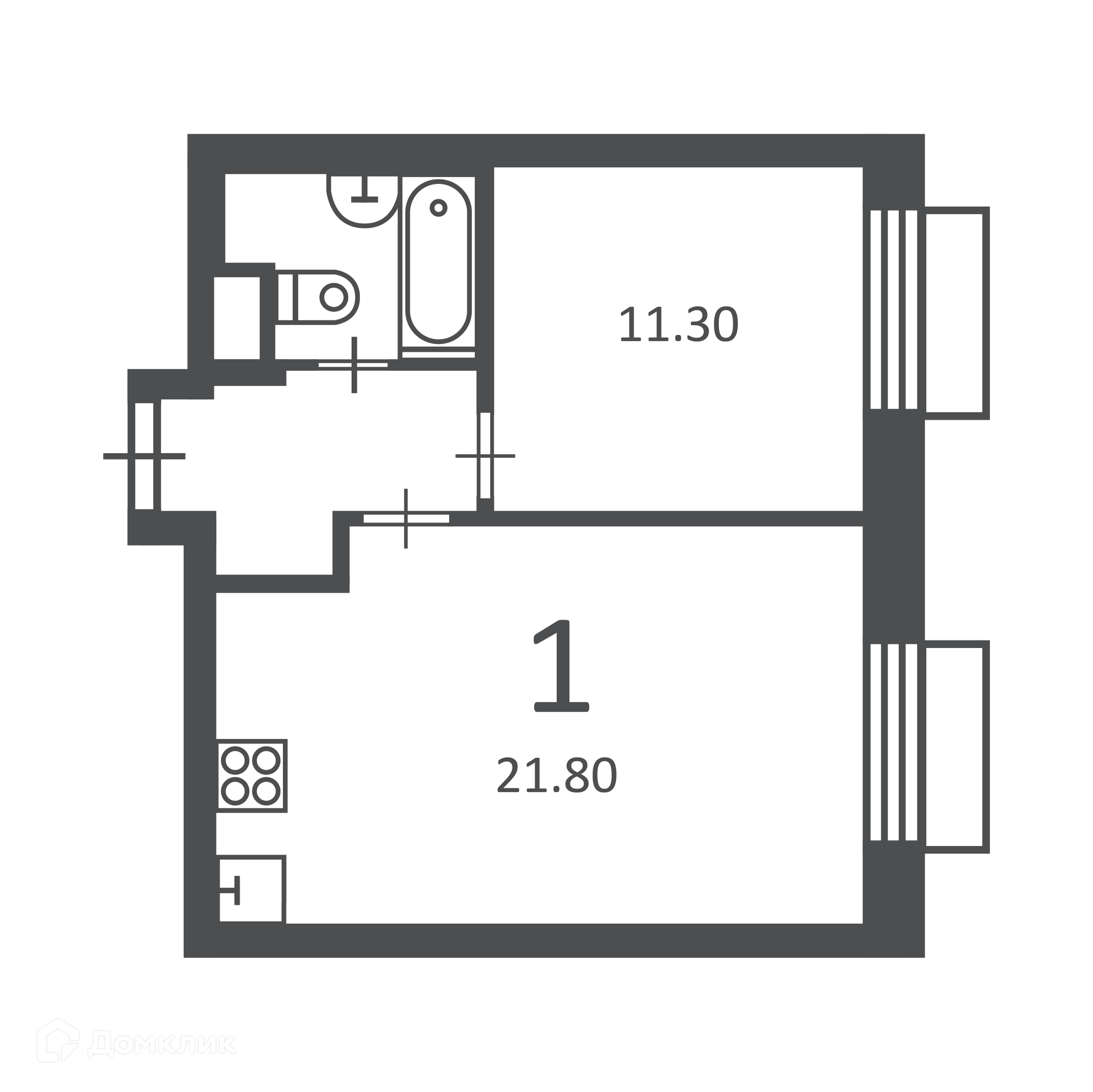 Планировка 1-комн. в ЖК «2-й Тушинский проезд, д. 1 (Московские кварталы)»