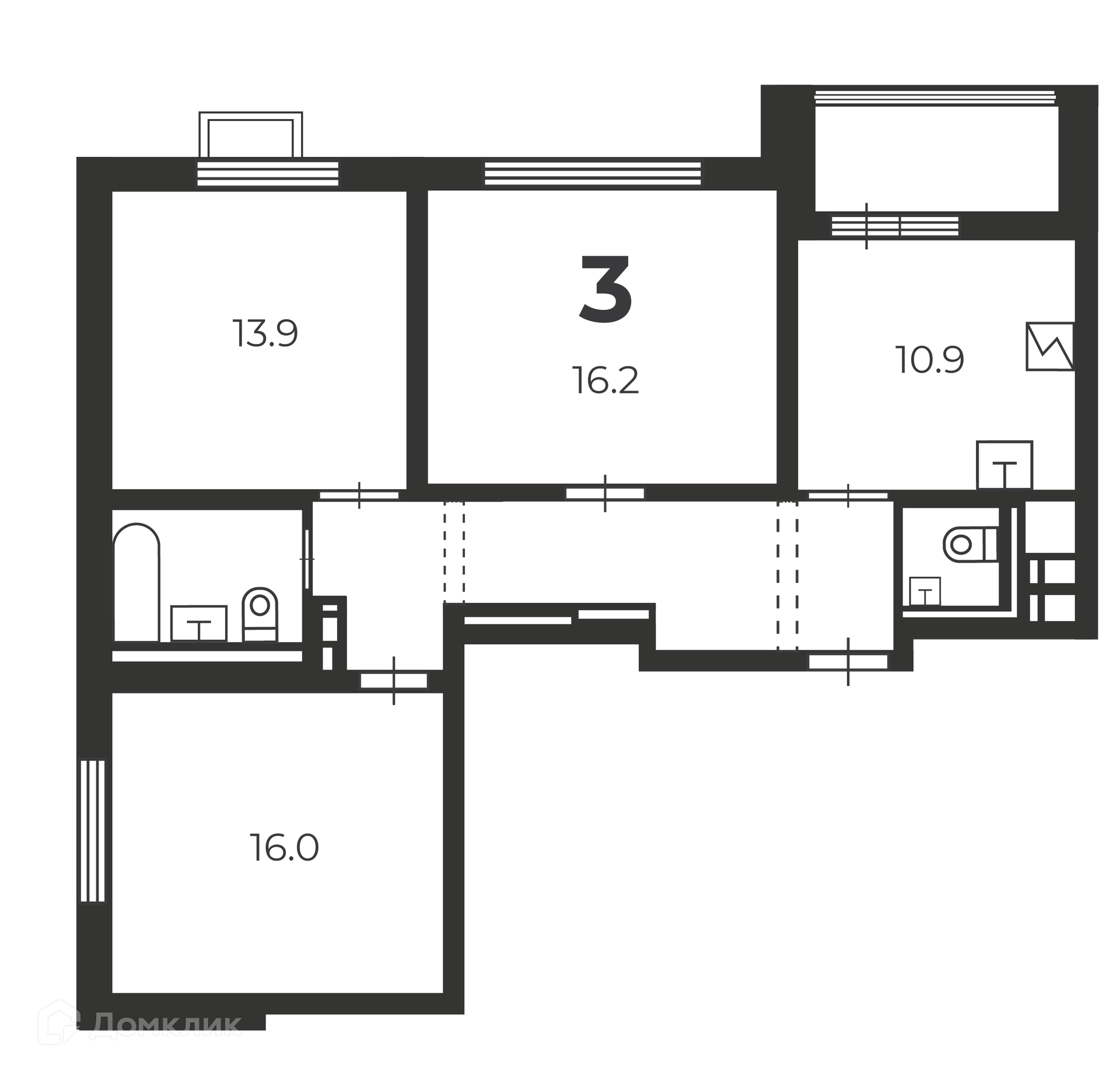 Планировка 3-комн. в ЖК «Боровский проезд, д. 1 (Московские кварталы)»