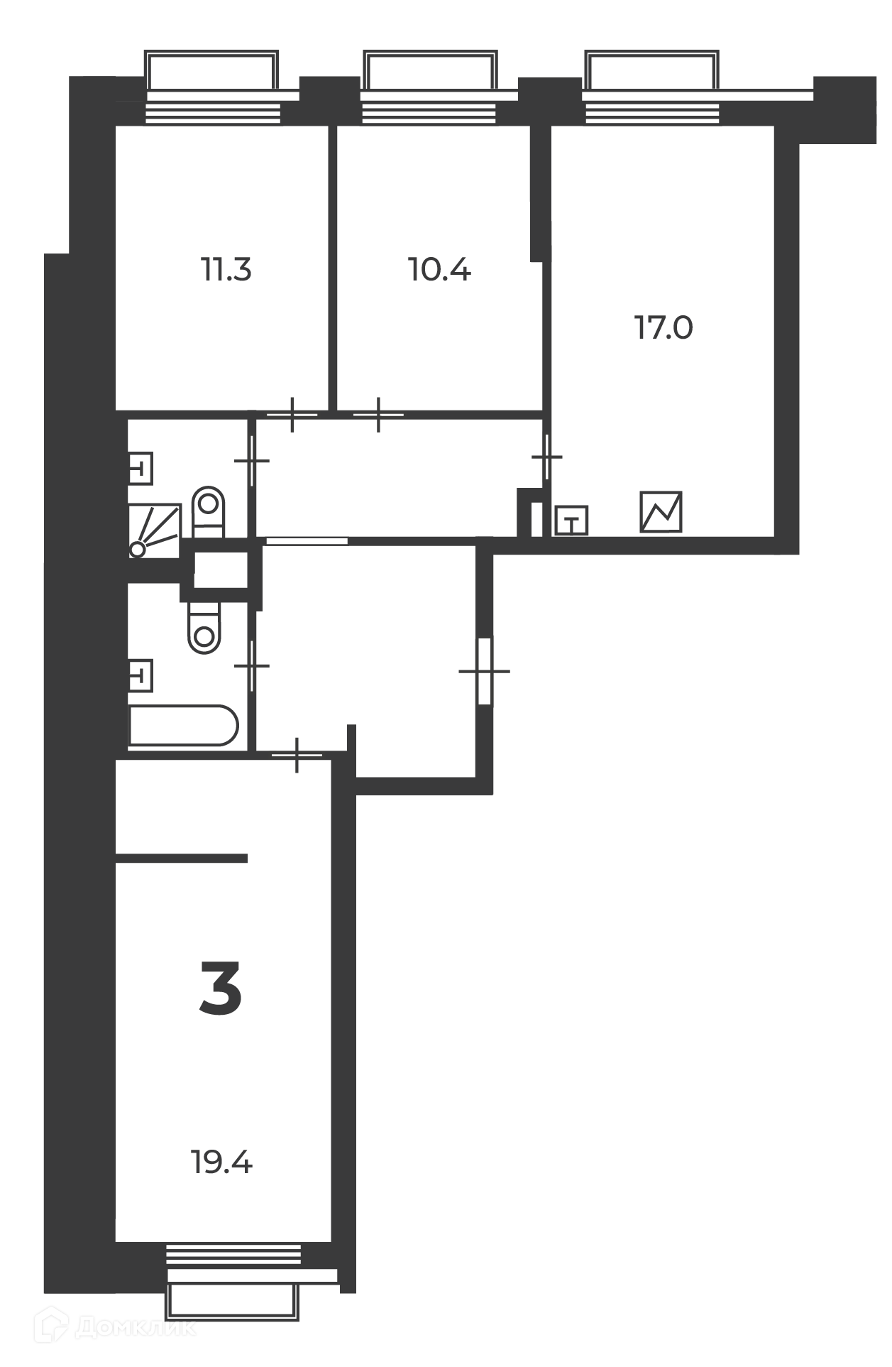 Планировка 3-комн. в ЖК «2-й Тушинский проезд, д. 1 (Московские кварталы)»