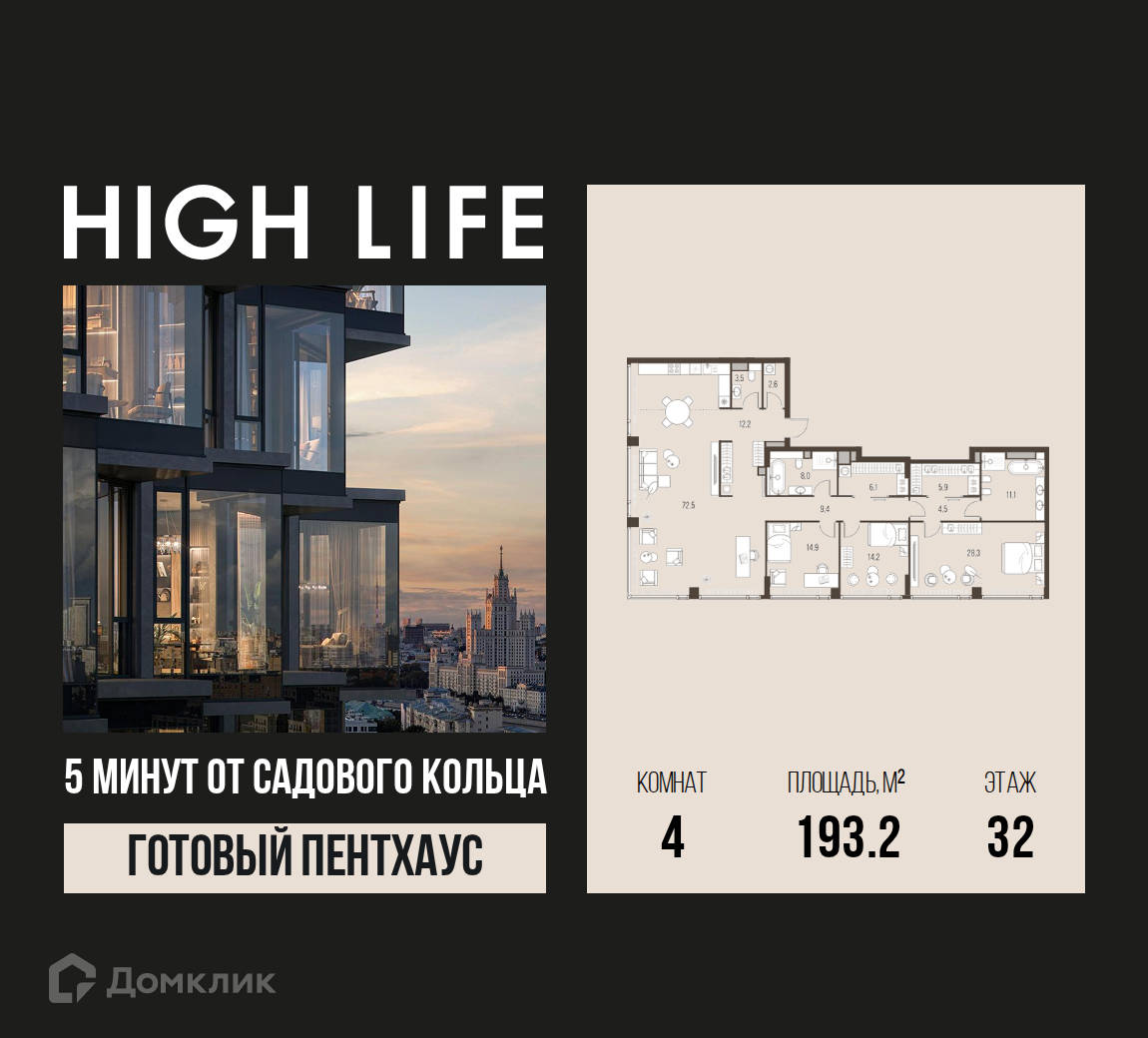 Планировка 4-комн. в ЖК «HIGH LIFE»